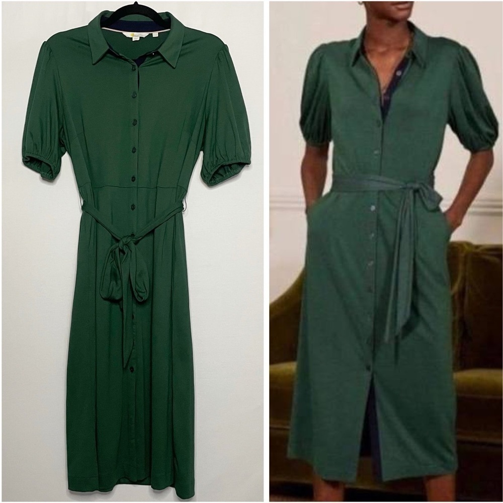 Boden Forest Green Button-Down Midi Dress